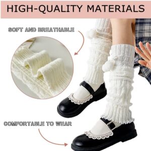 leeper 2 Pairs Leg Warmers Japanese Kawaii Leg Warmers for Women Knit Black White Leg Warmers Y2K with Wool Ball for Women&Girls