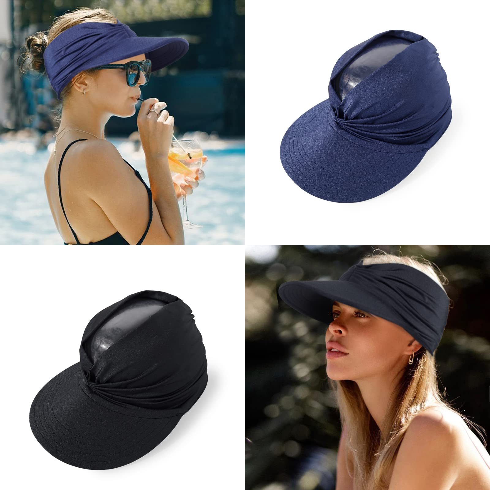 Beorndmy Sun Visor Hat Womens Wide Brim Elastic Empty Top Summer Hats for Women UV Protection Beach Travel Cap