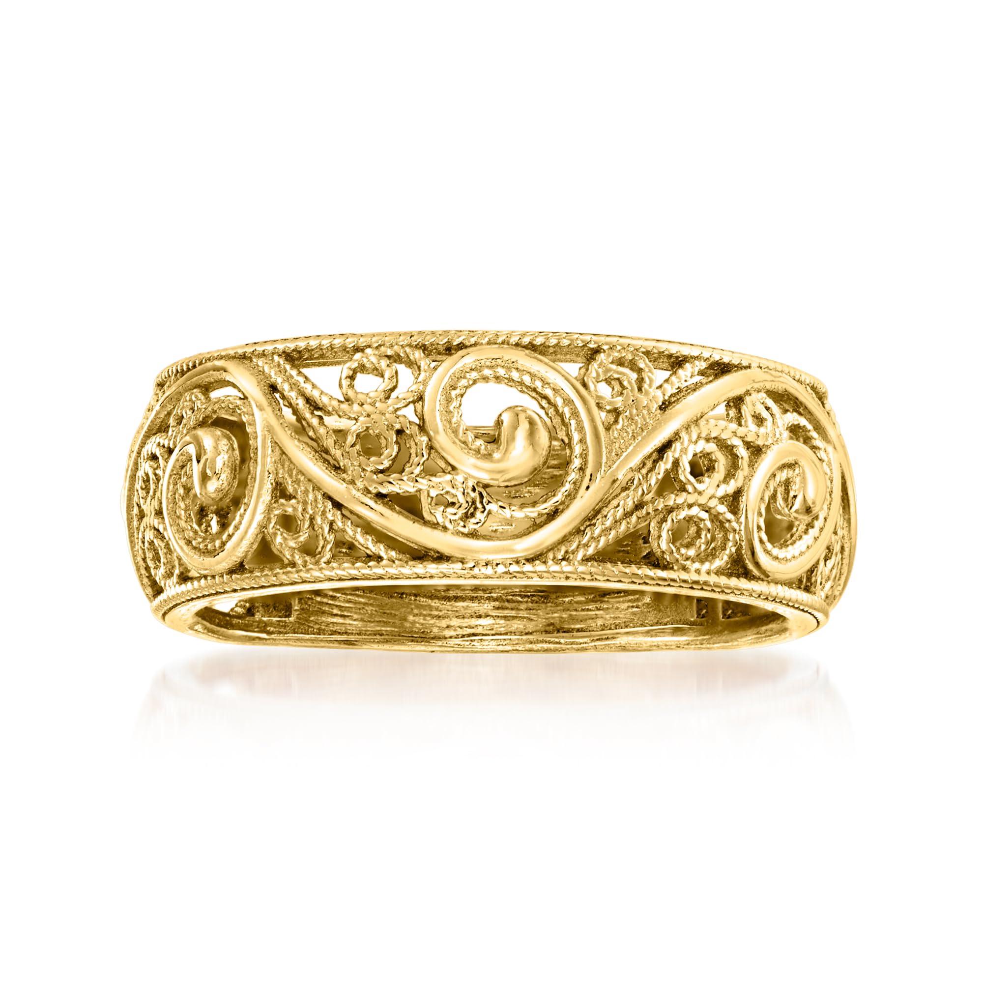 Ross-Simons 18kt Gold Over Sterling Scrollwork Ring. Size 8