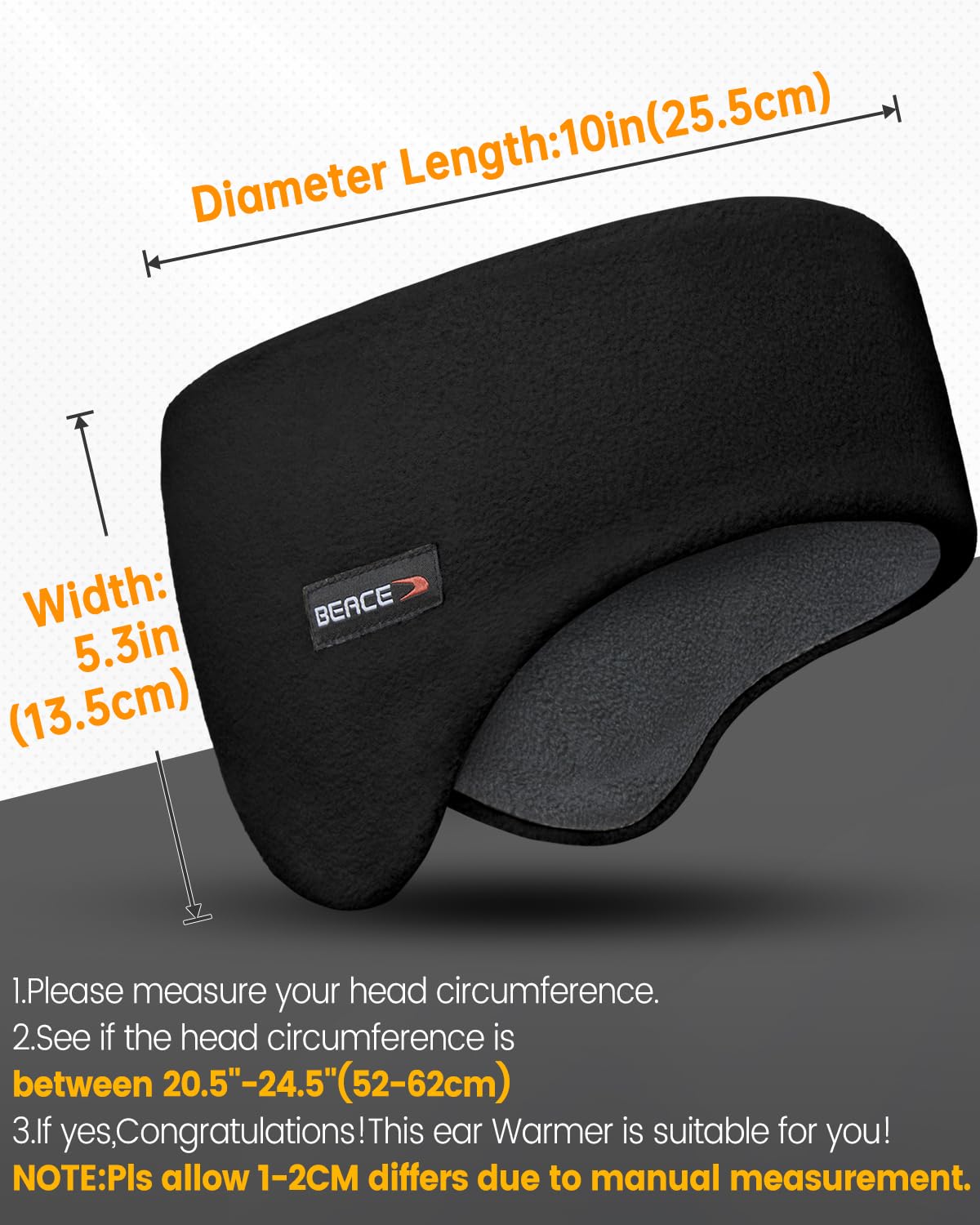 BEACE Double-Layer Fleece Ear Warmers Winter Headband for Men Women-Ear Muffs Ear Covers for Running Cycling Ski