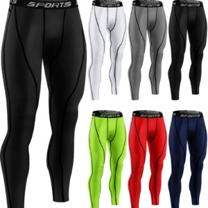 Riyiper 6 Pcs Men's Compression Pants Athletic Workout Running Tights Rapid Dry Sport Leggings Base Layer Bottom for Yoga Gym(Large) Multicolor