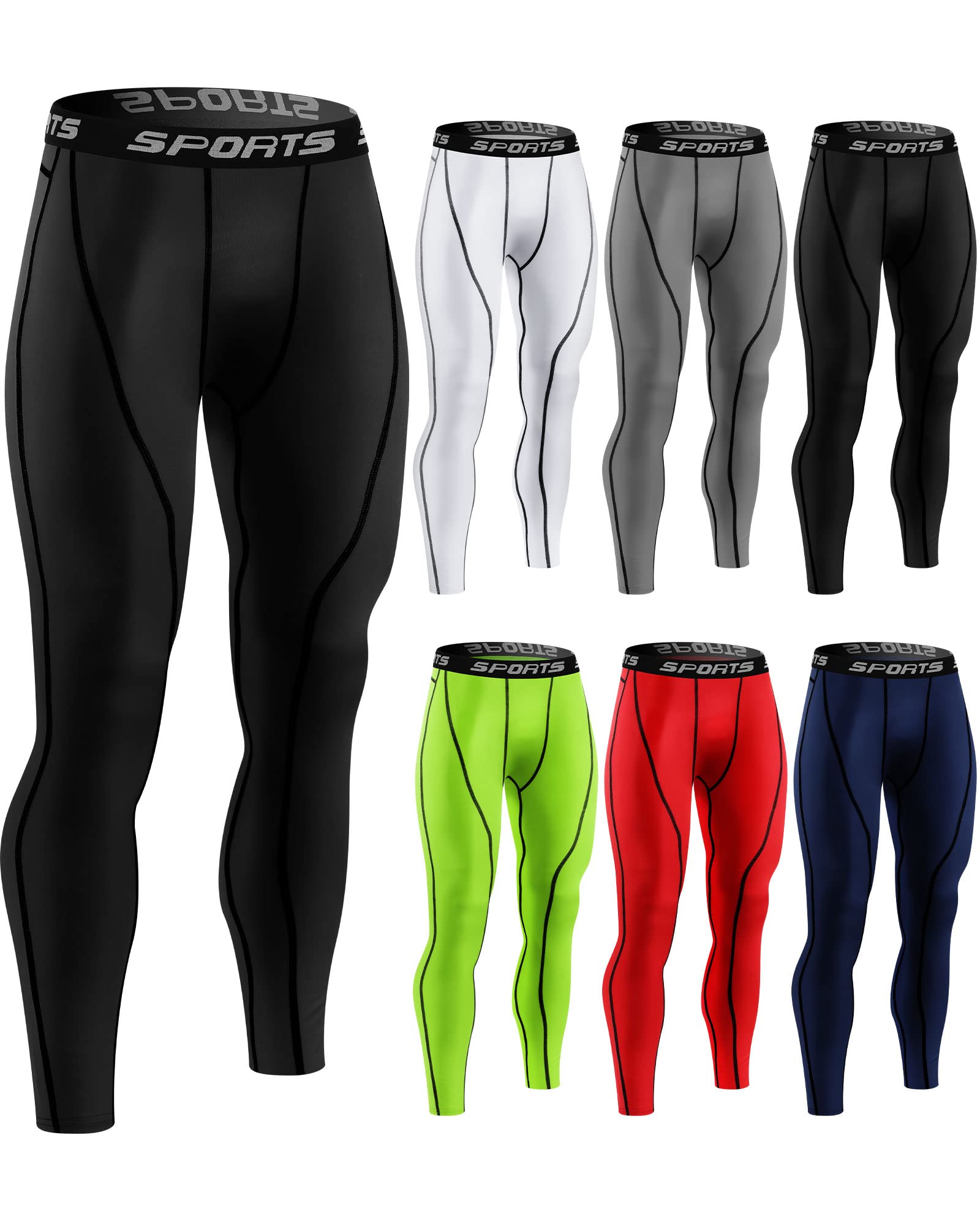 Riyiper 6 Pcs Men's Compression Pants Athletic Workout Running Tights Rapid Dry Sport Leggings Base Layer Bottom for Yoga Gym(Large) Multicolor