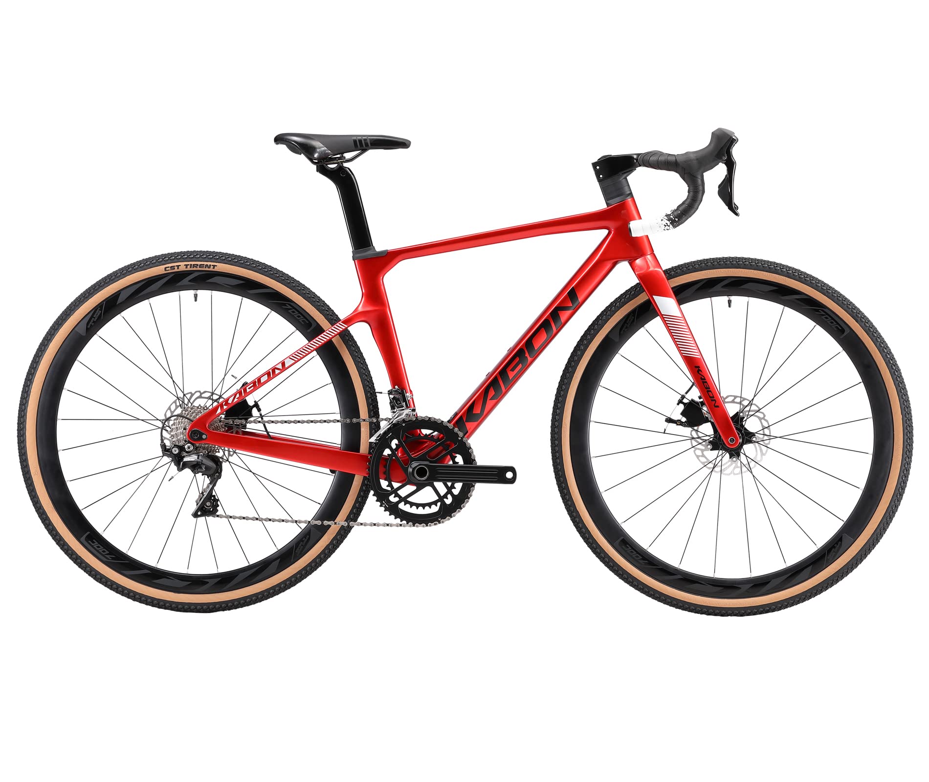 KABON Carbon Gravel Road Bike, T800 Carbon Fiber Frame Adventure Bicycle with Shimano 105 22 Speed Disc Brake Racing Bicycle for Men and Women (Red, 50cm)