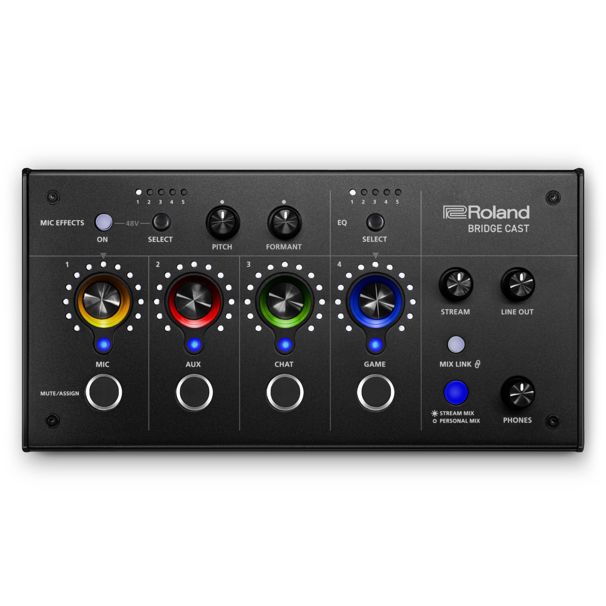 Roland BRIDGE CAST Dual Bus Gaming Mixer | Professional Audio Streaming Interface and Mixer for Online Gamers | 32-Bit Hardware DSP | USB-C Windows and Mac Connectivity | XLR Input for Microphones