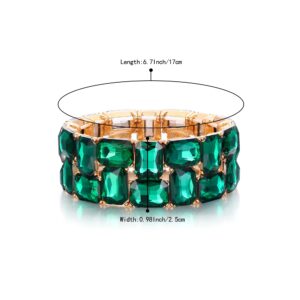 BriLove Women's Sparkling Crystal Emerald Cut Stretch Bangle Bracelet for Wedding Party Prom Emerald Color Gold-Tone