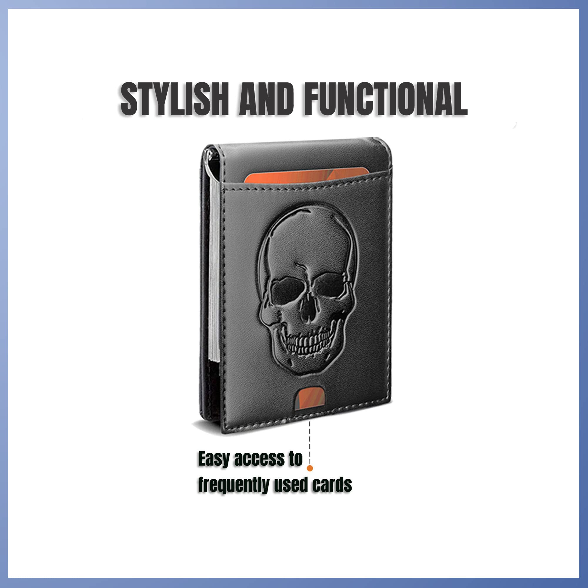 Lazy Skull Minimalist Wallet for Men | Slim and Stylish Skull Bifold With Removable Money Clip and RFID Blocking Technology | Skull Faux Leather Wallet For Cash and Cards and ID