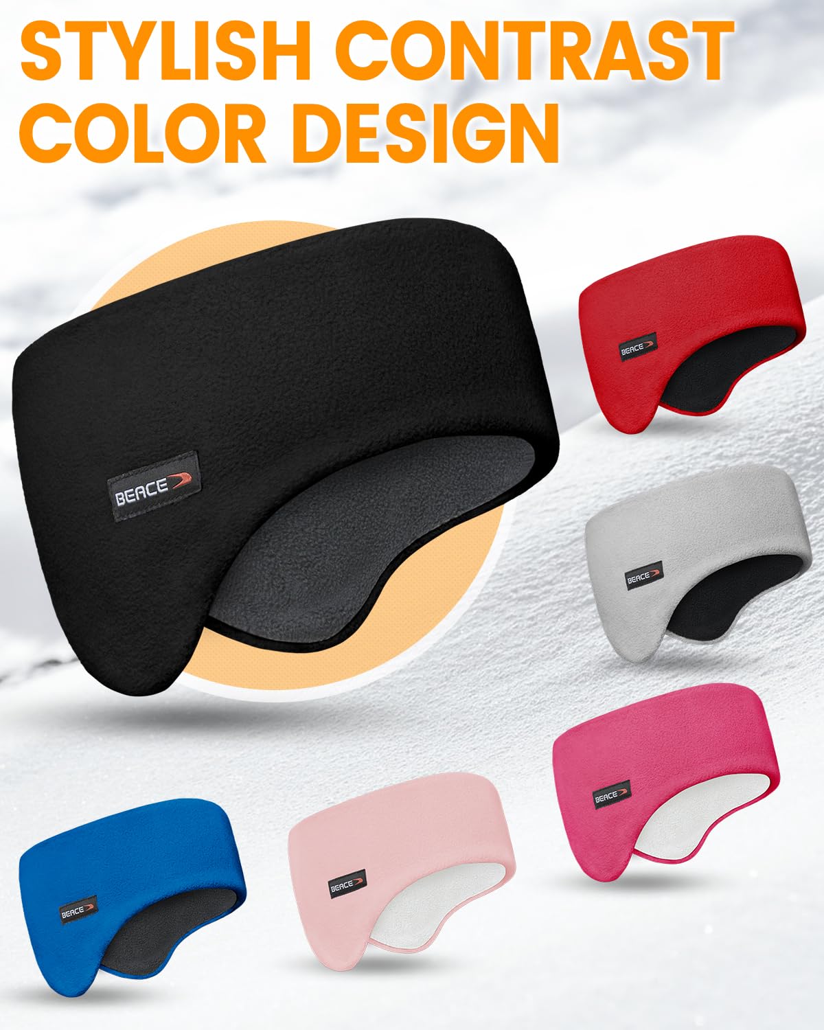 BEACE Double-Layer Fleece Ear Warmers Winter Headband for Men Women-Ear Muffs Ear Covers for Running Cycling Ski