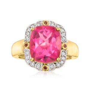 ross-simons 6.50 carat pink topaz and .15 ct. t.w. multicolored diamond ring in 18kt gold over sterling. size 8