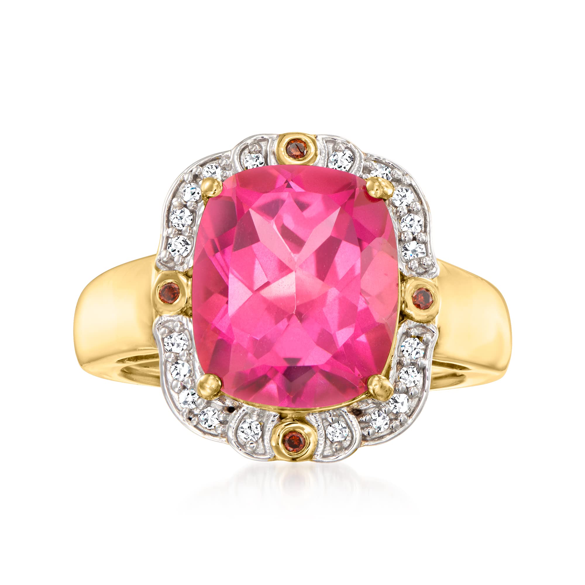 Ross-Simons 6.50 Carat Pink Topaz and .15 ct. t.w. Multicolored Diamond Ring in 18kt Gold Over Sterling. Size 8