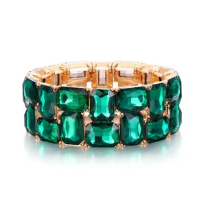 brilove women's sparkling crystal emerald cut stretch bangle bracelet for wedding party prom emerald color gold-tone