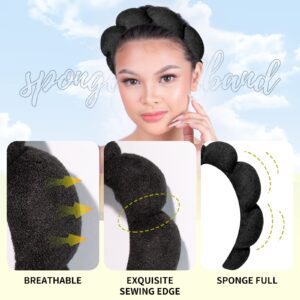 PASNOWFU Sponge Spa Headband For Women, Big Spa Hairband For Washing Face, Face Skincare Makeup Headband, No Slip Thick Hair Hoop For Spa For Makeup Removal, Black