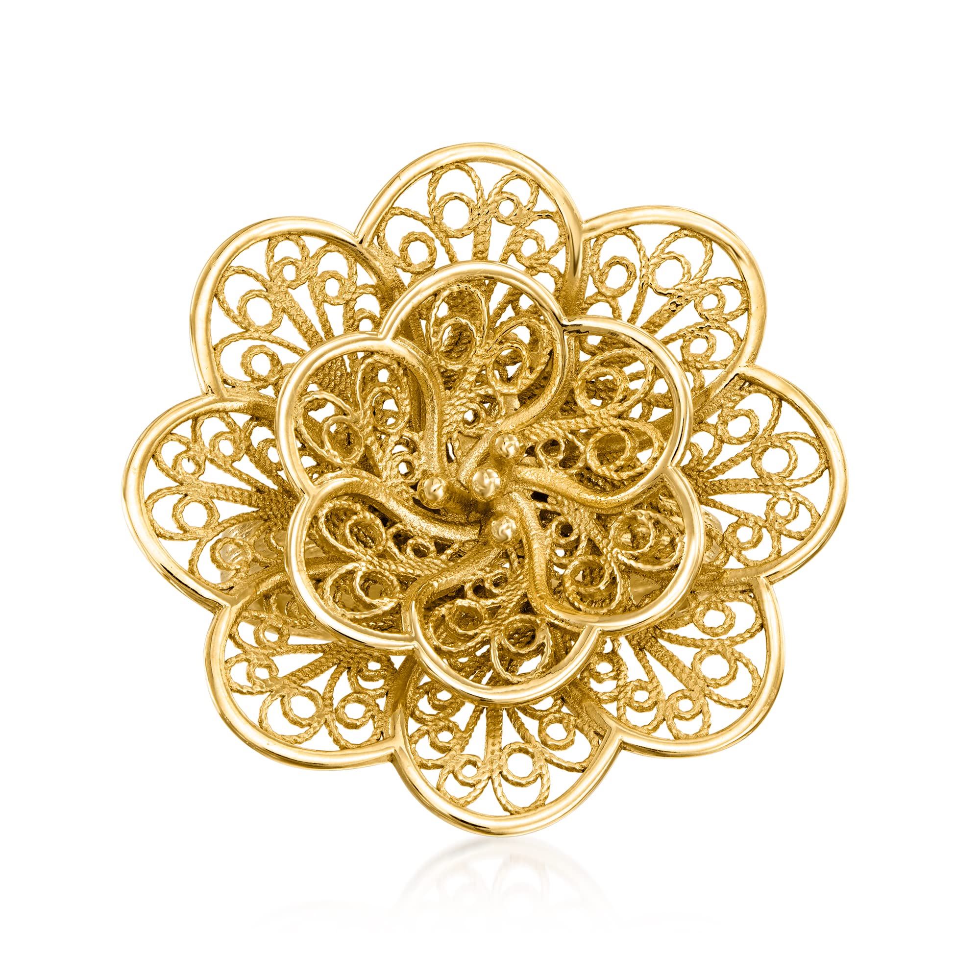 Ross-Simons 18kt Gold Over Sterling Floral Filigree Ring. Size 5