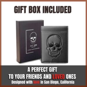 Lazy Skull Minimalist Wallet for Men | Slim and Stylish Skull Bifold With Removable Money Clip and RFID Blocking Technology | Skull Faux Leather Wallet For Cash and Cards and ID