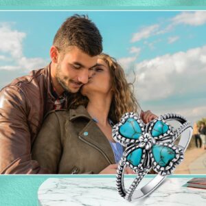 BETHZA Turquoise Cross Ring Sterling Silver Natural Turquoise Flower Ring Navajo Tribes Style Ring for Women