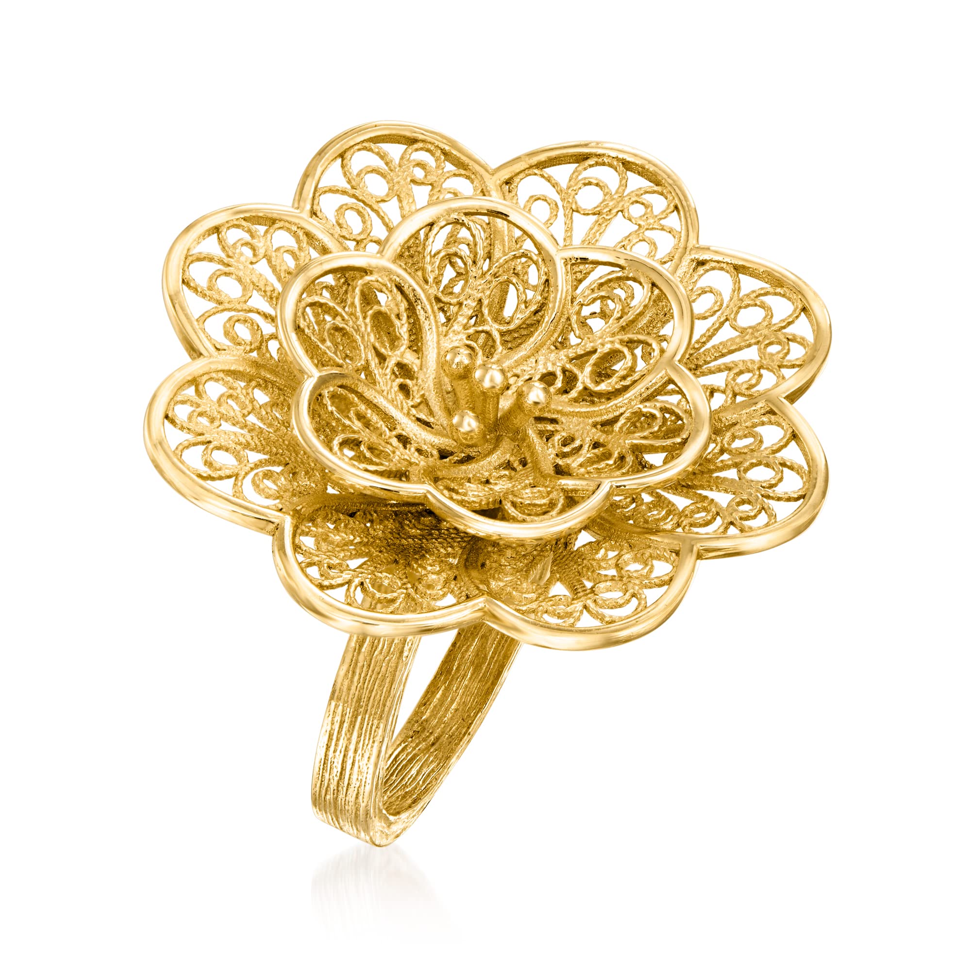 Ross-Simons 18kt Gold Over Sterling Floral Filigree Ring. Size 5