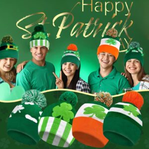 CAMDUCK 6 Pcs St Patrick's Day Beanie Hat, St Patricks Day Hat, Shamrock Beanie, Irish Hats for Men Women (6 Irish Beanie with LED)