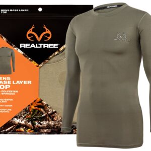 Realtree Base Layer Thermal Underwear for Men - Hunting Gear, Cold Weather Long Sleeve Shirt Long Johns Top (US, Alpha, Medium, Regular, Regular, Duffle Green)