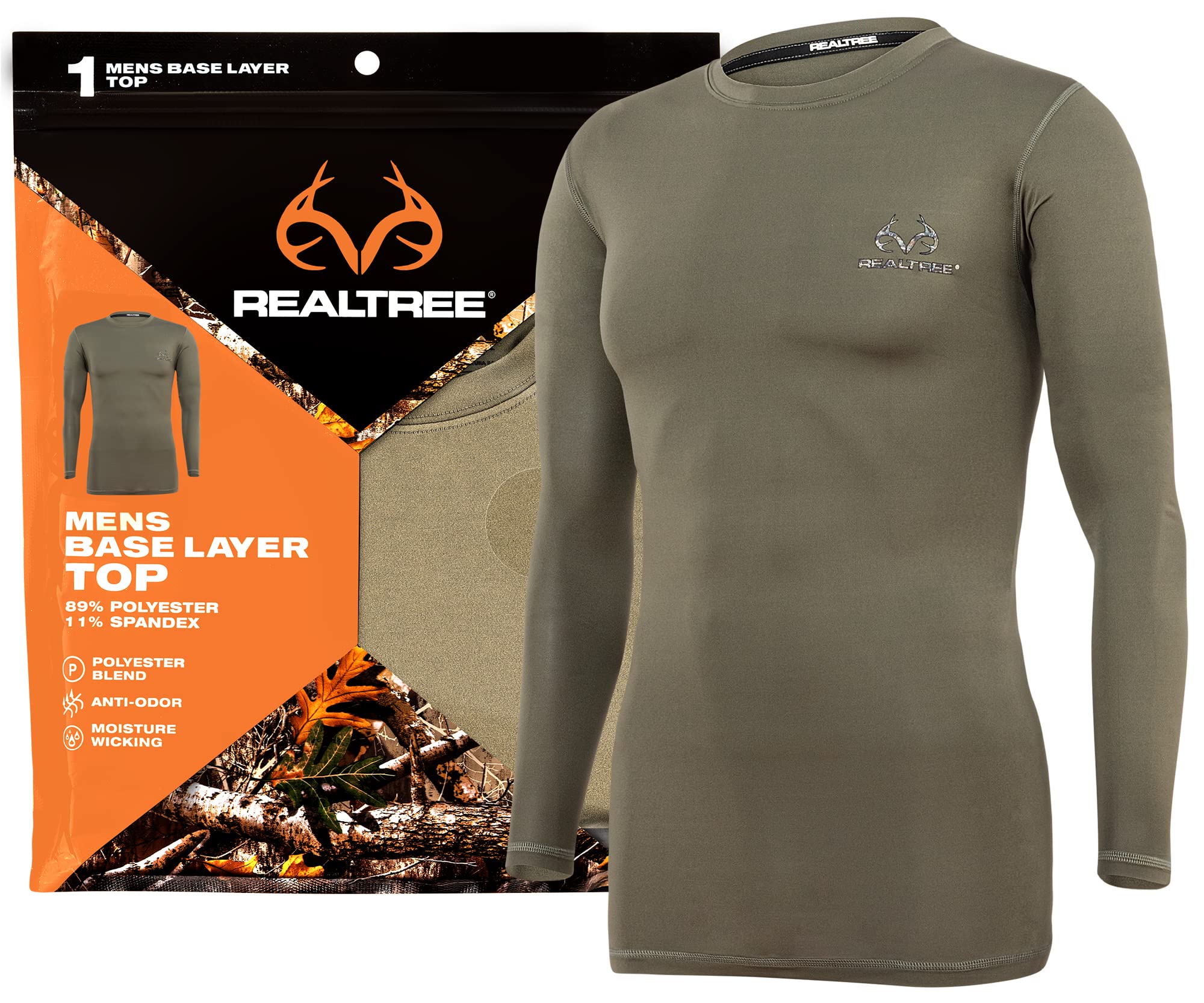 Realtree Base Layer Thermal Underwear for Men - Hunting Gear, Cold Weather Long Sleeve Shirt Long Johns Top (US, Alpha, Medium, Regular, Regular, Duffle Green)