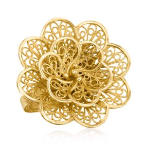 Ross-Simons 18kt Gold Over Sterling Floral Filigree Ring. Size 5