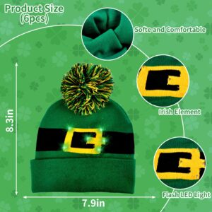 CAMDUCK 6 Pcs St Patrick's Day Beanie Hat, St Patricks Day Hat, Shamrock Beanie, Irish Hats for Men Women (6 Irish Beanie with LED)