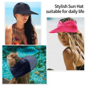 Beorndmy Sun Visor Hat Womens Wide Brim Elastic Empty Top Summer Hats for Women UV Protection Beach Travel Cap