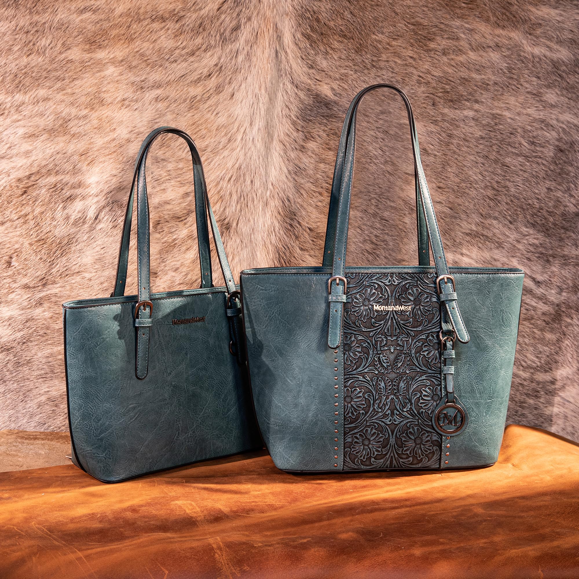 Montana West Tote Bag for Women Vegan Leather Purse and Handbags Set Embossed Collection Purse 2Pcs Set Turquoise MWC2-G052A-TQ