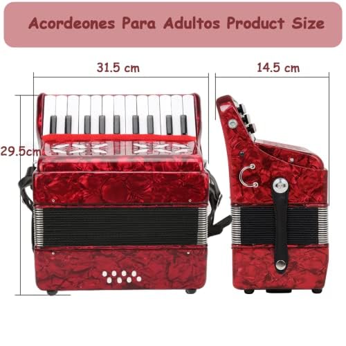 Acordeones Para Adultos, Acordeón 22 Keys 8 Bass Accordion Instrument With Acordeon Straps And Sweet Sound Portable Educational Musical Instrument, For Music Beginner Lover