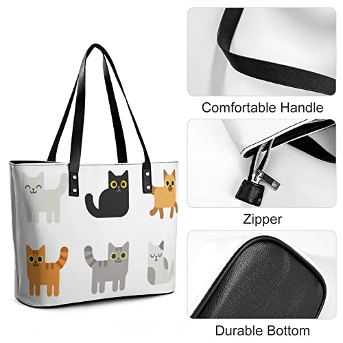 Womens Handbag Animal Cat Leather Tote Bag Top Handle Satchel Bags For Lady