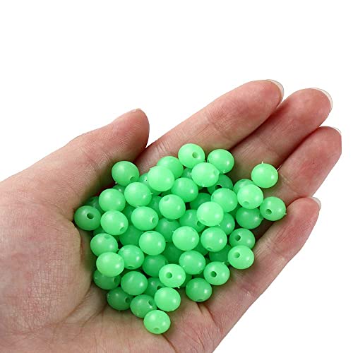 100 Pcs Luminous Fishing Beads, Round Night Fishing Glowing Balls Glow in Dark Fishing Lure Baits Fishing Tackle Bead Baits(8MM,Green)