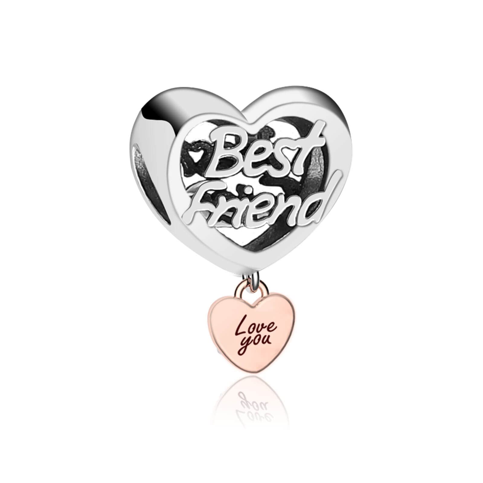 LUXILLA Love You Best friend Heart Charm Silver Charms 925 Sterling Silver fits Bracelets Necklace Pendant Bead Charms Jewelry Gift for Women Family Friends