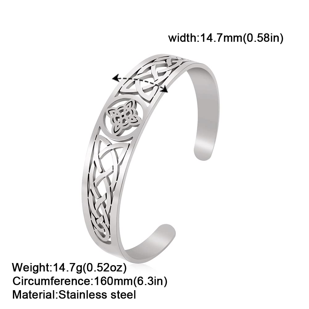 Witch Knot Bracelet for Women Men Viking Celtic Knot Bracelets Cuff Bangle Stainless Steel Witchcraft Geometric Adjustable Open Bangle Protection Amulet Witches Knot Jewelry (Witches Knot/Silver)