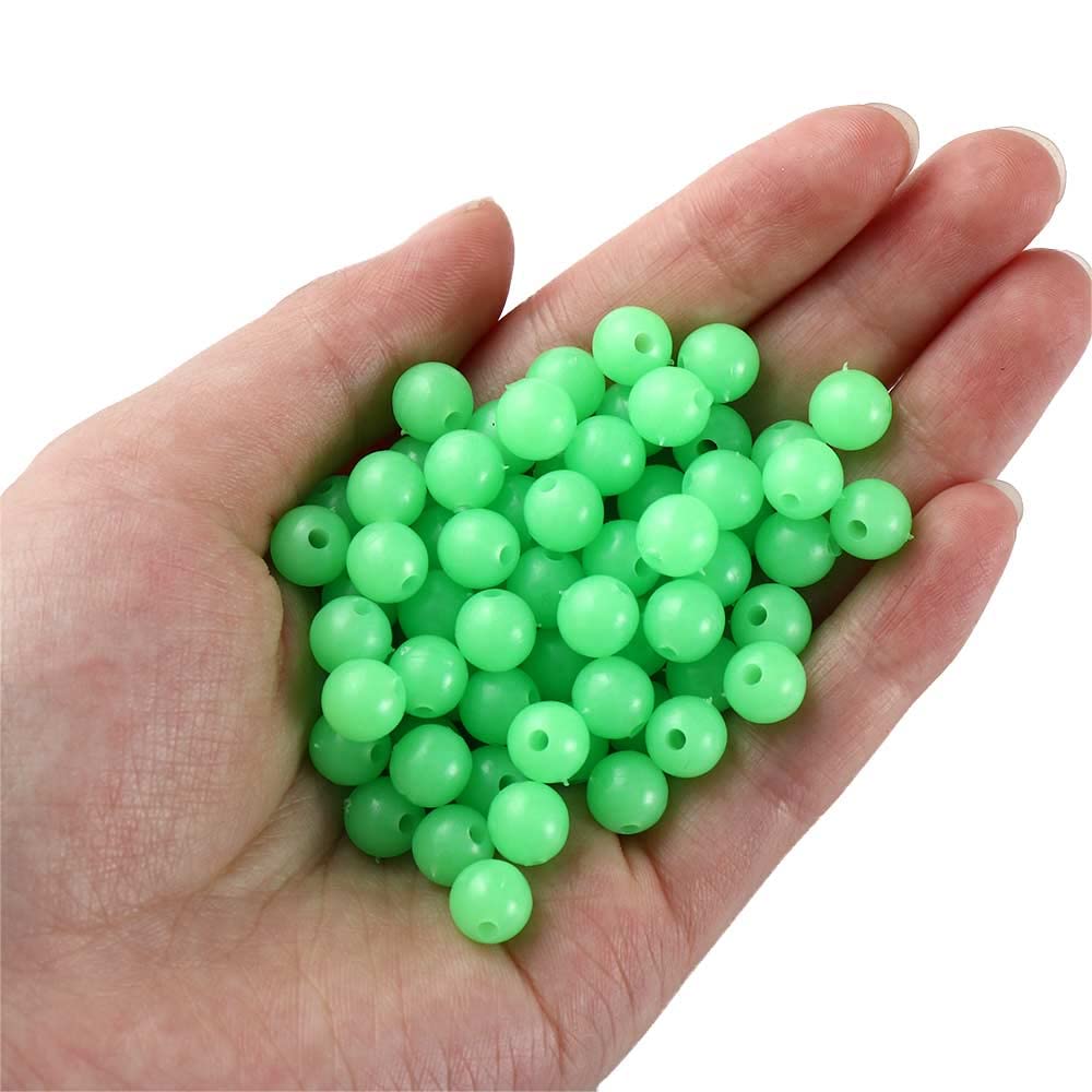 100 Pcs Luminous Fishing Beads, Round Night Fishing Glowing Balls Glow in Dark Fishing Lure Baits Fishing Tackle Bead Baits(10MM,Green)