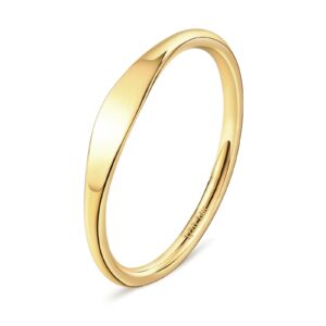 NOKMIT 1.5mm 14K Gold Filled Slim Signet Rings Thin Croissant Pinky Ring for Women Dainty Gold Twisted Stacking Statement Flat Ribbed Plain Band Comfort Fit Size 4 to 10 (8)