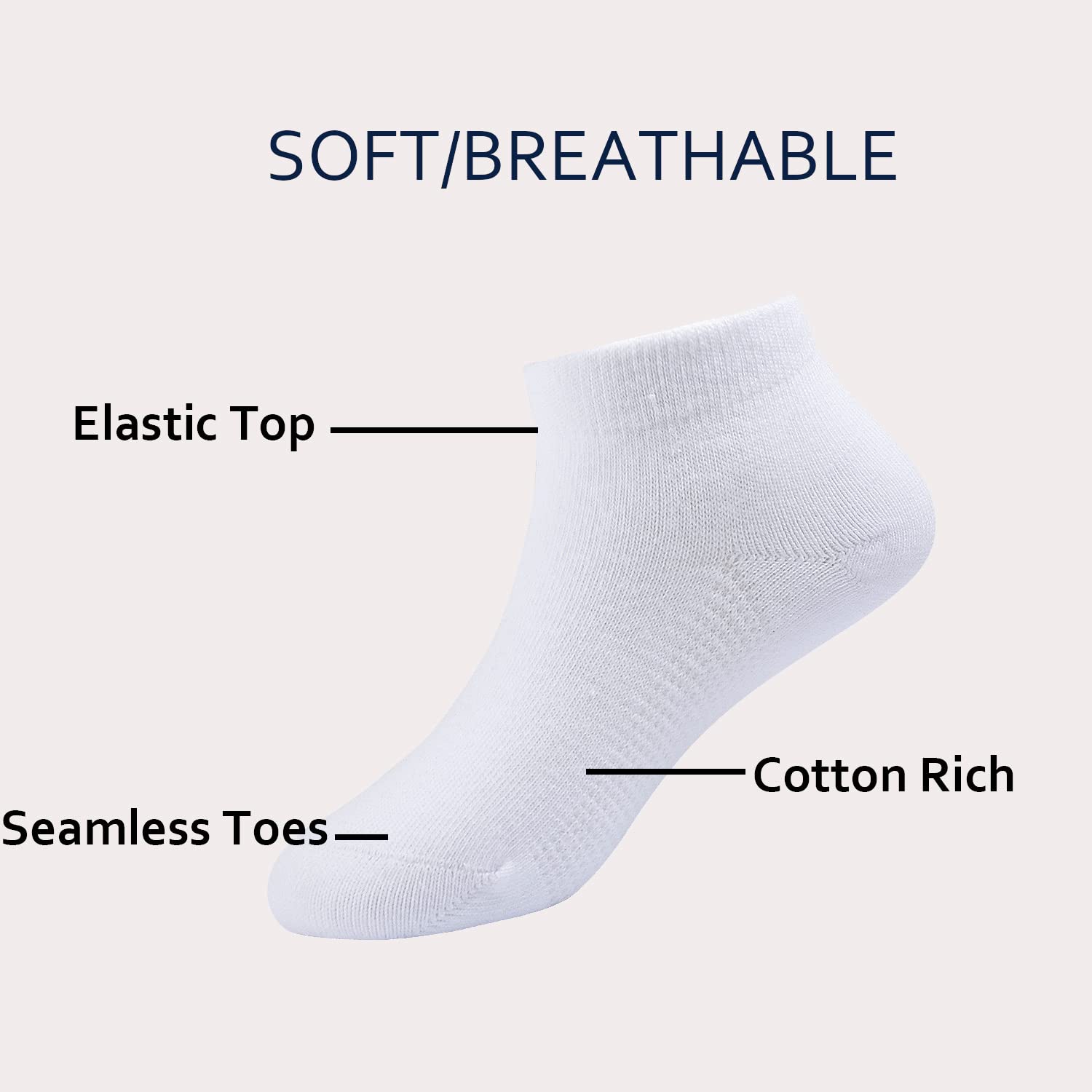 EPEIUS Kids Ankle Socks Girls Seamless Low Cut No Show Socks Cotton Thin Athletic Socks for Boys 5-7 Years White 6 Pack M