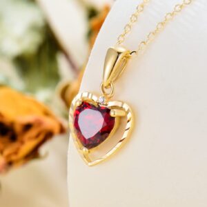 MRENITE Solid 14kt Yellow Gold 6mm Natural Heart Garnet Pendant Necklace for Women Genuine January Birthstone Garnet Red Heart Necklace Jewelry Gift for Valentine’s Day Birthday Mother’s Day