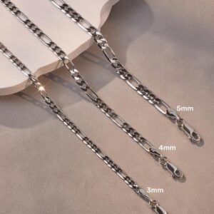 ASDULL 925 Sterling Silver 5mm Figaro Link Chain Necklace for Men Women Diamond Cut Silver Link Chain 22 Inches