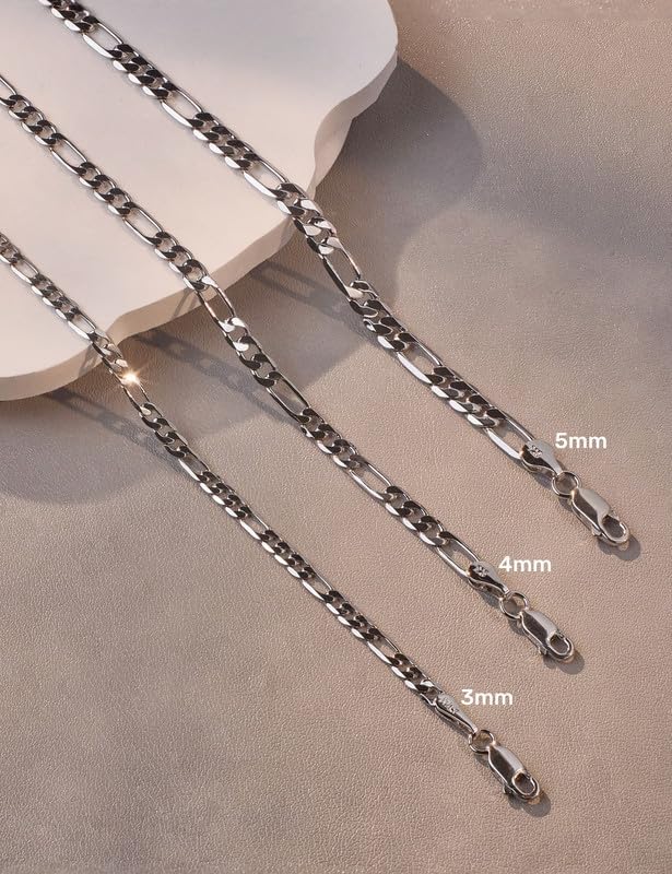 ASDULL 925 Sterling Silver 5mm Figaro Link Chain Necklace for Men Women Diamond Cut Silver Link Chain 22 Inches