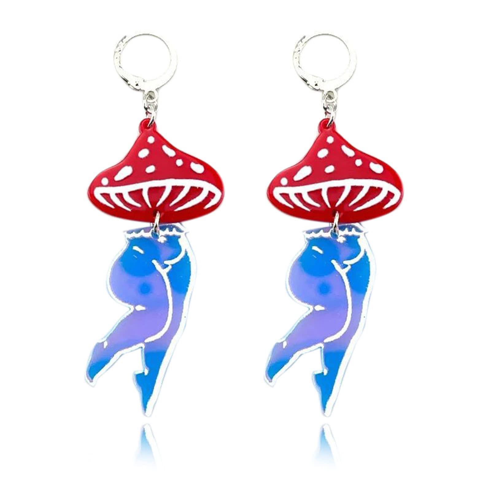 Dreuyet Exaggerated Funny Mushroom Leg Earrings for Women Retro 80s Earrings Personality Dancer Beautiful Legs Ballet Earrings Colorful Acrylic Mushroom Leg Earrings (Mushroom Leg)