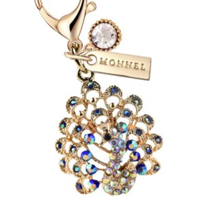 MONNEL MC314 Crystal Peacock Lobster Clasp Charm for Women with Velvet Bag (Blue,1 Piece)