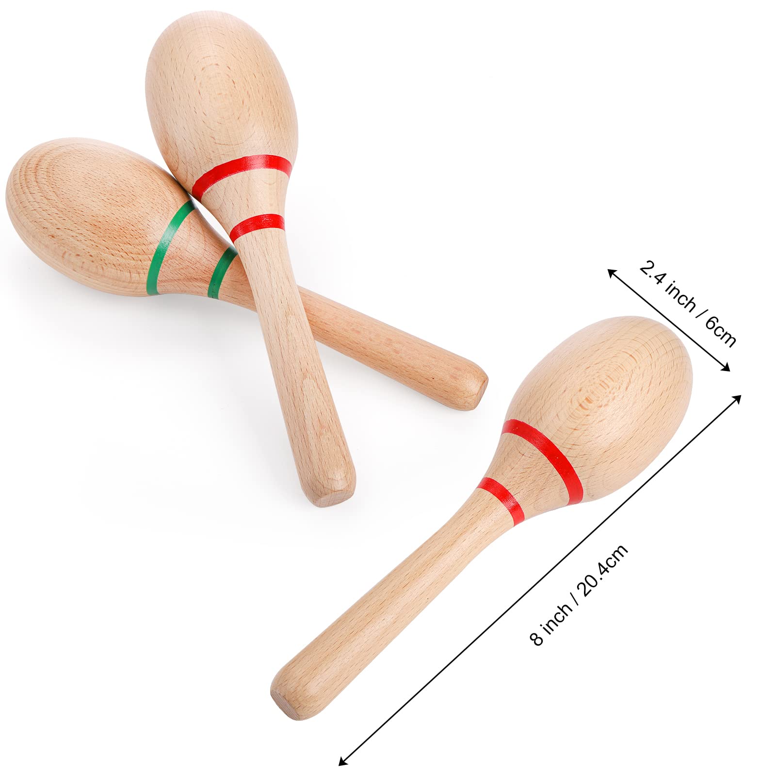 Foraineam 4 Pieces Maracas 8 inch Wooden Hand Percussion Rattles, Beech Wood Rumba Shakers Noisemaker Party Favors Supplies Musical Instrument for Concert, Party, Games