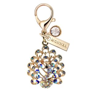 MONNEL MC314 Crystal Peacock Lobster Clasp Charm for Women with Velvet Bag (Blue,1 Piece)