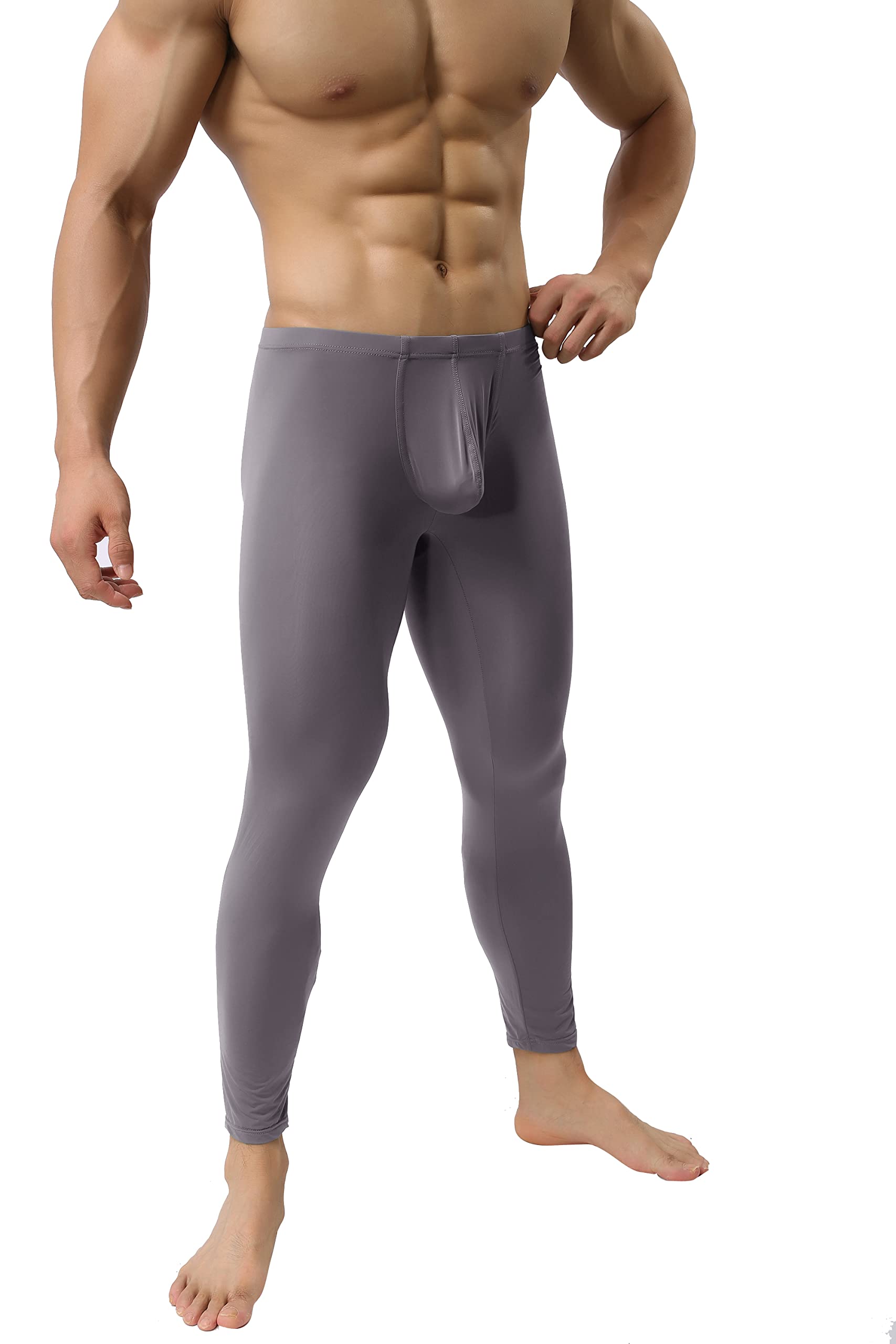 IYUNYI Mens Thin Ice Silk Compression Baselayer Thermal Long Johns Underwear Gray