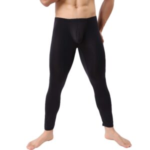 iyunyi mens thin ice silk compression baselayer thermal long johns underwear black