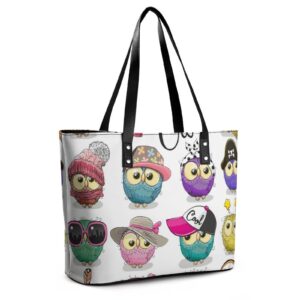 Womens Handbag Owl Pattern Leather Tote Bag Top Handle Satchel Bags For Lady