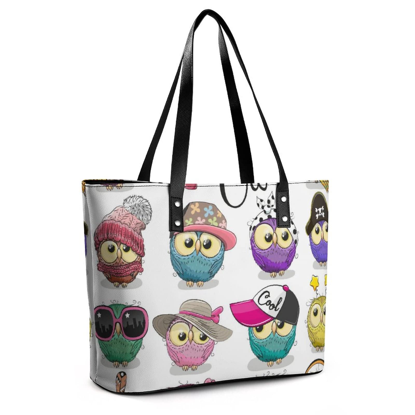 Womens Handbag Owl Pattern Leather Tote Bag Top Handle Satchel Bags For Lady