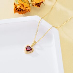 MRENITE Solid 14kt Yellow Gold 6mm Natural Heart Garnet Pendant Necklace for Women Genuine January Birthstone Garnet Red Heart Necklace Jewelry Gift for Valentine’s Day Birthday Mother’s Day