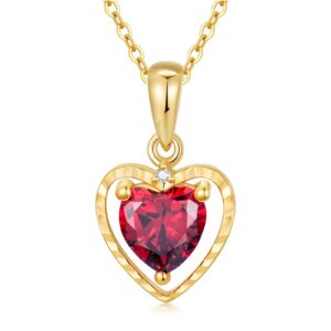 MRENITE Solid 14kt Yellow Gold 6mm Natural Heart Garnet Pendant Necklace for Women Genuine January Birthstone Garnet Red Heart Necklace Jewelry Gift for Valentine’s Day Birthday Mother’s Day