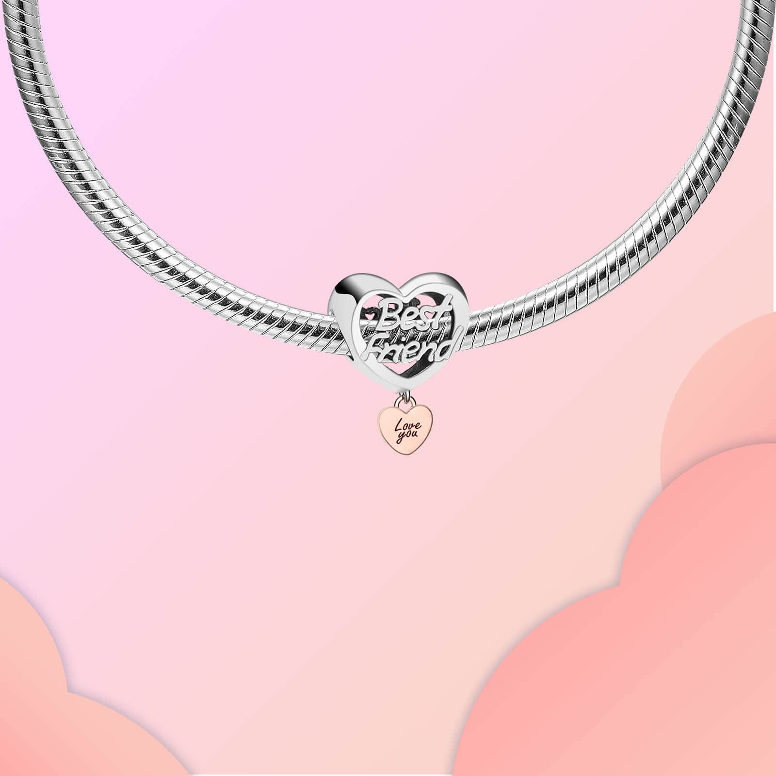 LUXILLA Love You Best friend Heart Charm Silver Charms 925 Sterling Silver fits Bracelets Necklace Pendant Bead Charms Jewelry Gift for Women Family Friends