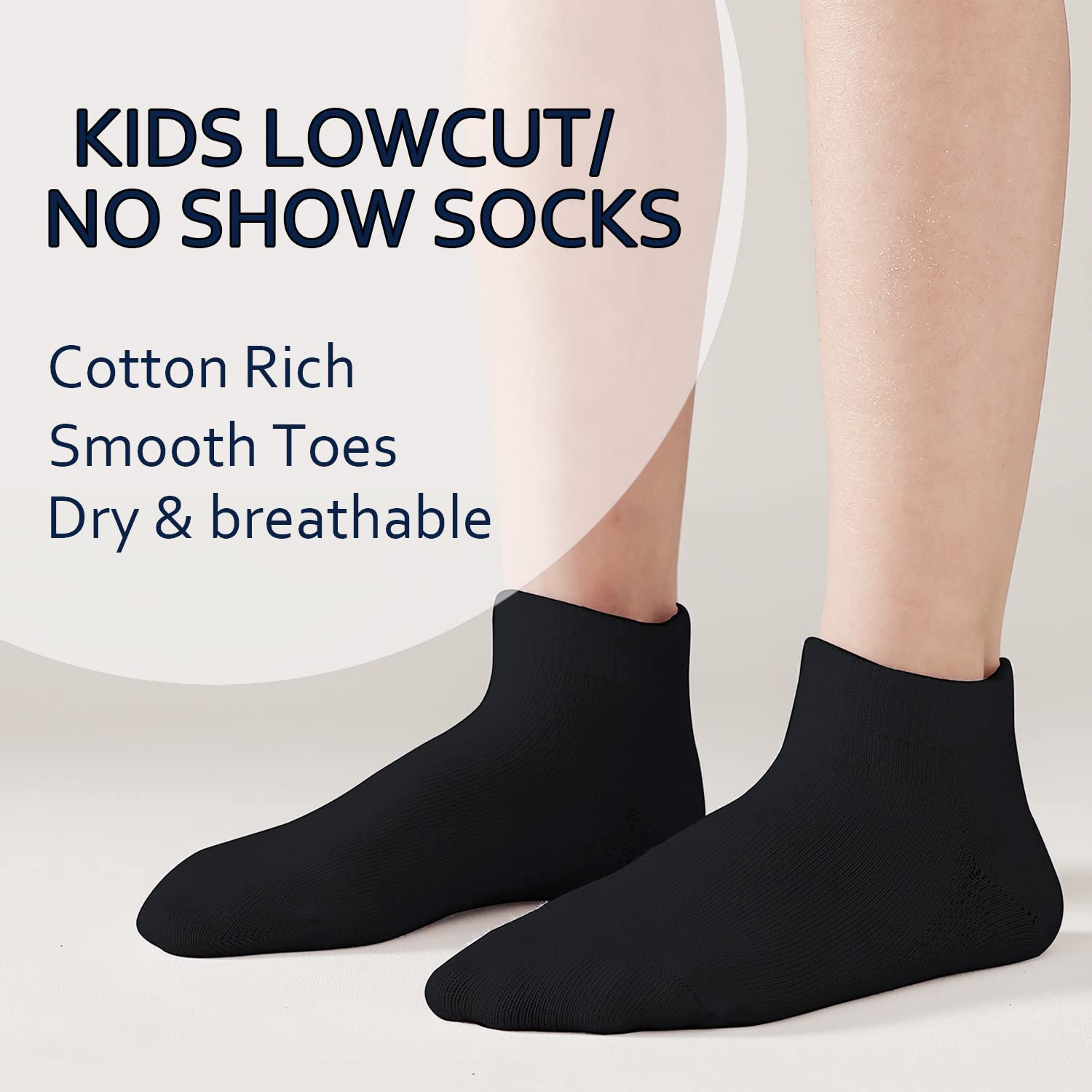 EPEIUS Kids Ankle Socks Toddler Girls Seamless Low Cut No Show Socks Cotton Thin Athletic Socks for Boys 3-5 Years Black 6 Pack S