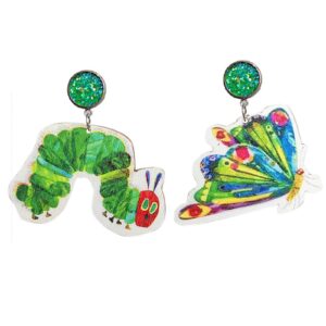 Dreuyet Handmade Earring Teacher Earrings Acrylic Cartoon Animal Drop Earrings Hungry Caterpillar Earring for Women Reading Teachers Gift (C Caterpillar)